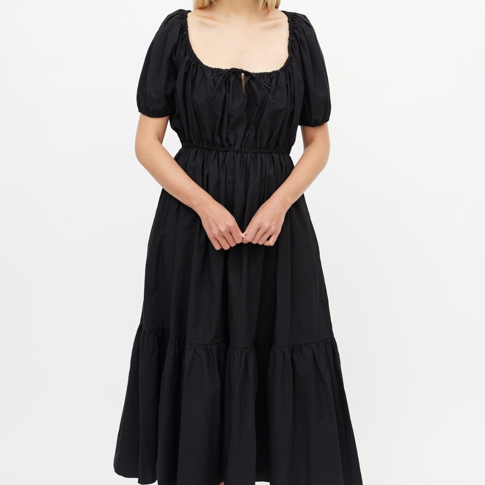 Matteau Black Puff Sleeve Midi Dress Size 3